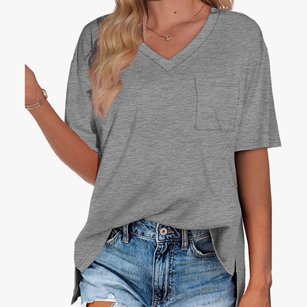 Grey v neck tshirt with pocket